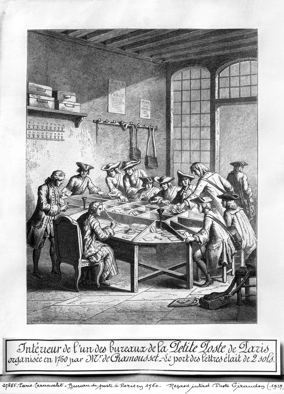 1760 में पेरिस में लघु डाकघर का आंतरिक भाग द्वारा स्मेतन को जलाएं