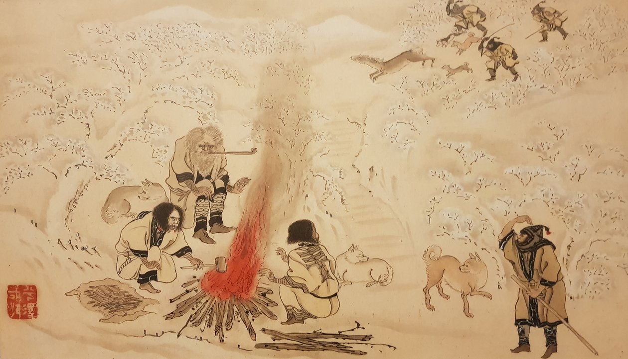 सिका हिरण शिकार। श्रृंखला द ऐनू से, 19वीं सदी का दूसरा भाग.. द्वारा ब्योज़ान हिरासावा