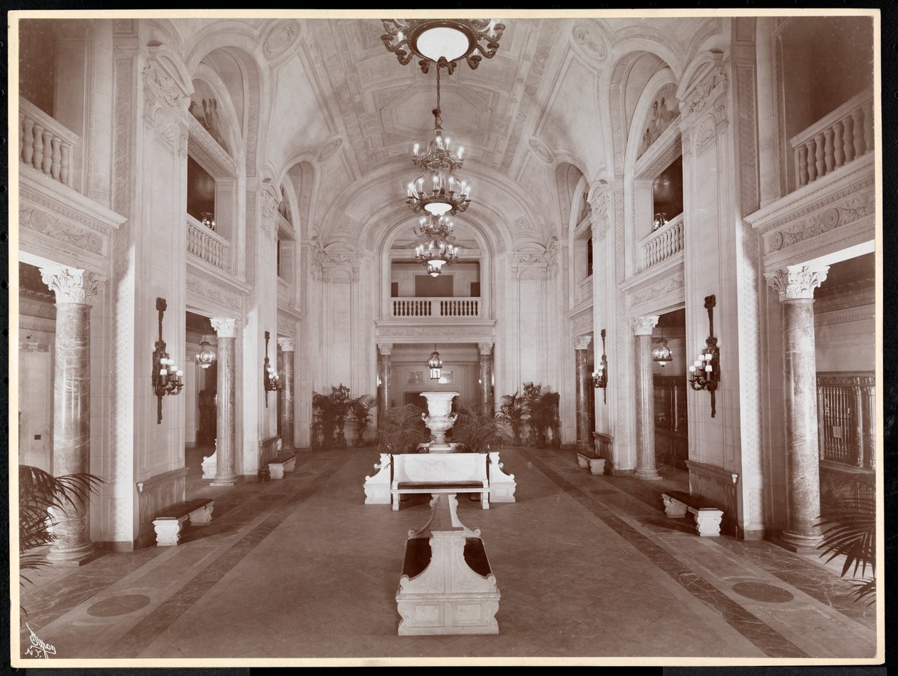 होटल मैकलापिन में लॉबी, 1913 (सिल्वर जिलेटिन प्रिंट) द्वारा बायरन कंपनी