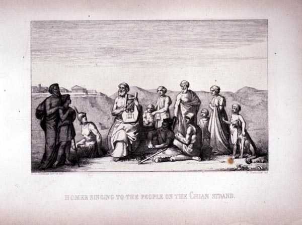 चियन स्ट्रैंड पर लोगों को होमर गाते हुए, 1849 में B.Blloccini द्वारा उकेरा गया द्वारा सीसी पर्किन्स