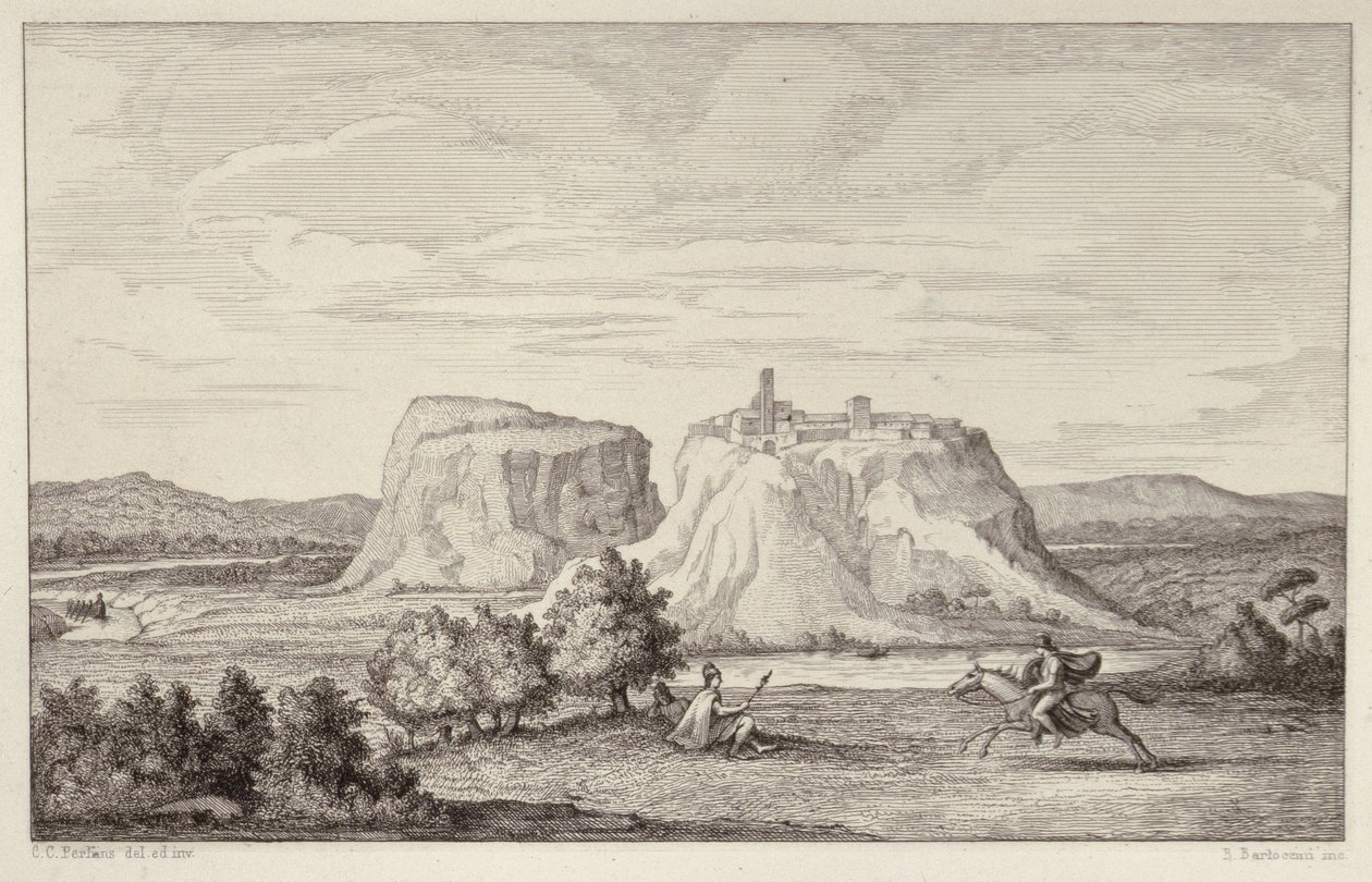 प्रारंभिक रोम का काल्पनिक दृश्य, B.Barloccini, 1849 द्वारा उकेरा गया द्वारा सीसी पर्किन्स