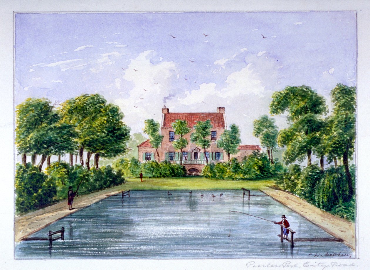 पीयरलेस पूल, सिटी रोड, फिन्सबरी, लंदन में मछली पकड़ते लोग, c1800। द्वारा सीएच मैथ्यूज