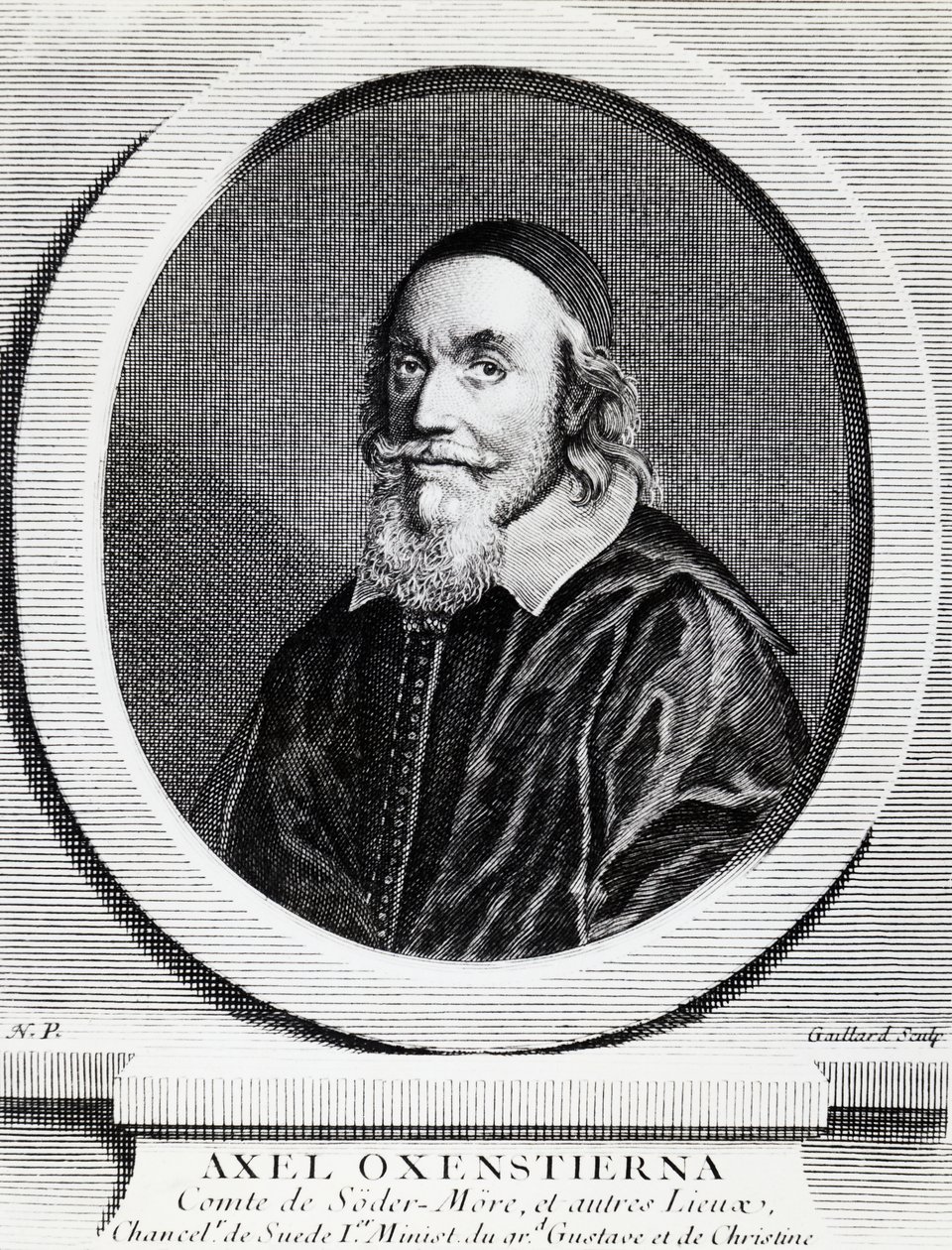 एक्सल ऑक्सेनस्टीर्ना गुस्ताफसन (1583-1654) का पोर्ट्रेट, स्वीडन के राज्य के चांसलर, उत्कीर्णन द्वारा जेबी और ब्राउन जे। और रोबोथम