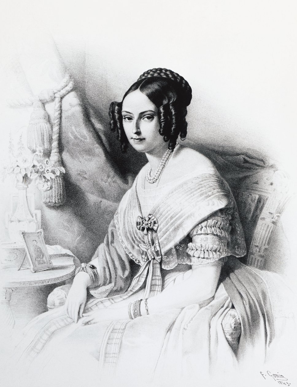 हैब्सबर्ग-लोरेन (1822-1855) के मारिया एडिलेड का पोर्ट्रेट, सेवॉय के विक्टर इमैनुएल द्वितीय की पत्नी, उत्कीर्णन द्वारा जेबी और ब्राउन जे। और रोबोथम