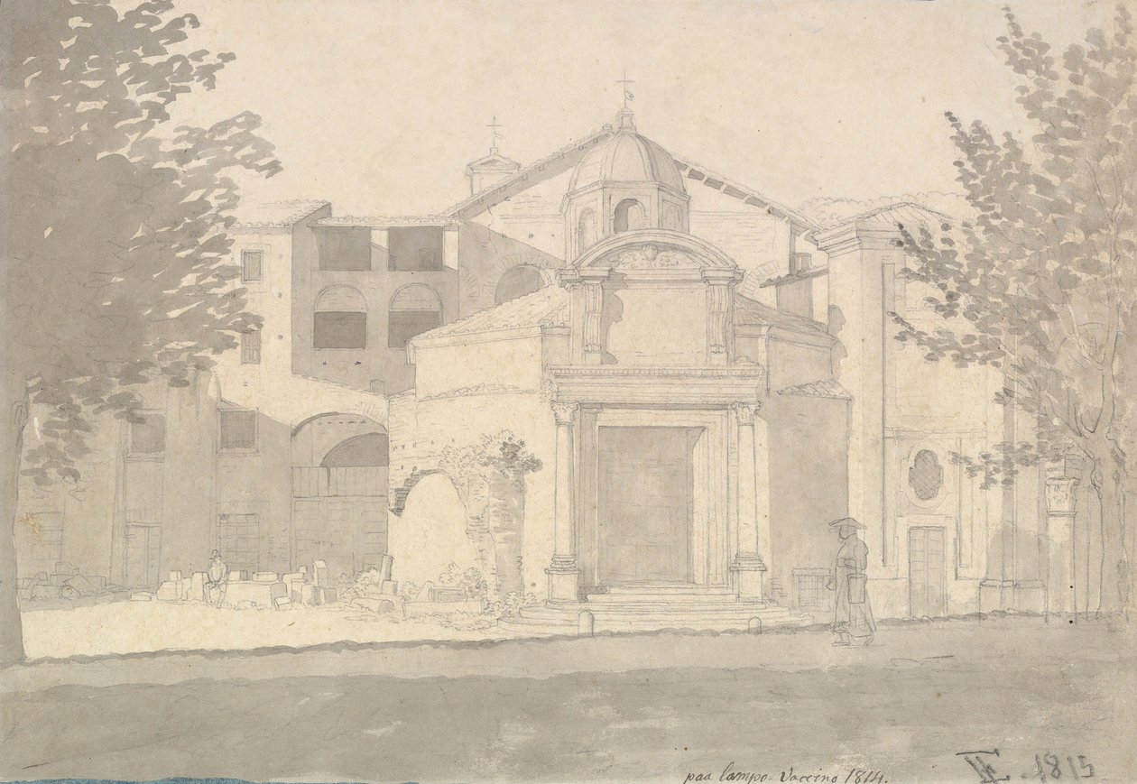 वाया सैकरा, रोम का एक खंड सेंट्स कॉसमस और डेमियन चर्च, 1814-15। द्वारा क्रिस्टोफर विल्हेम एकर्सबर्ग