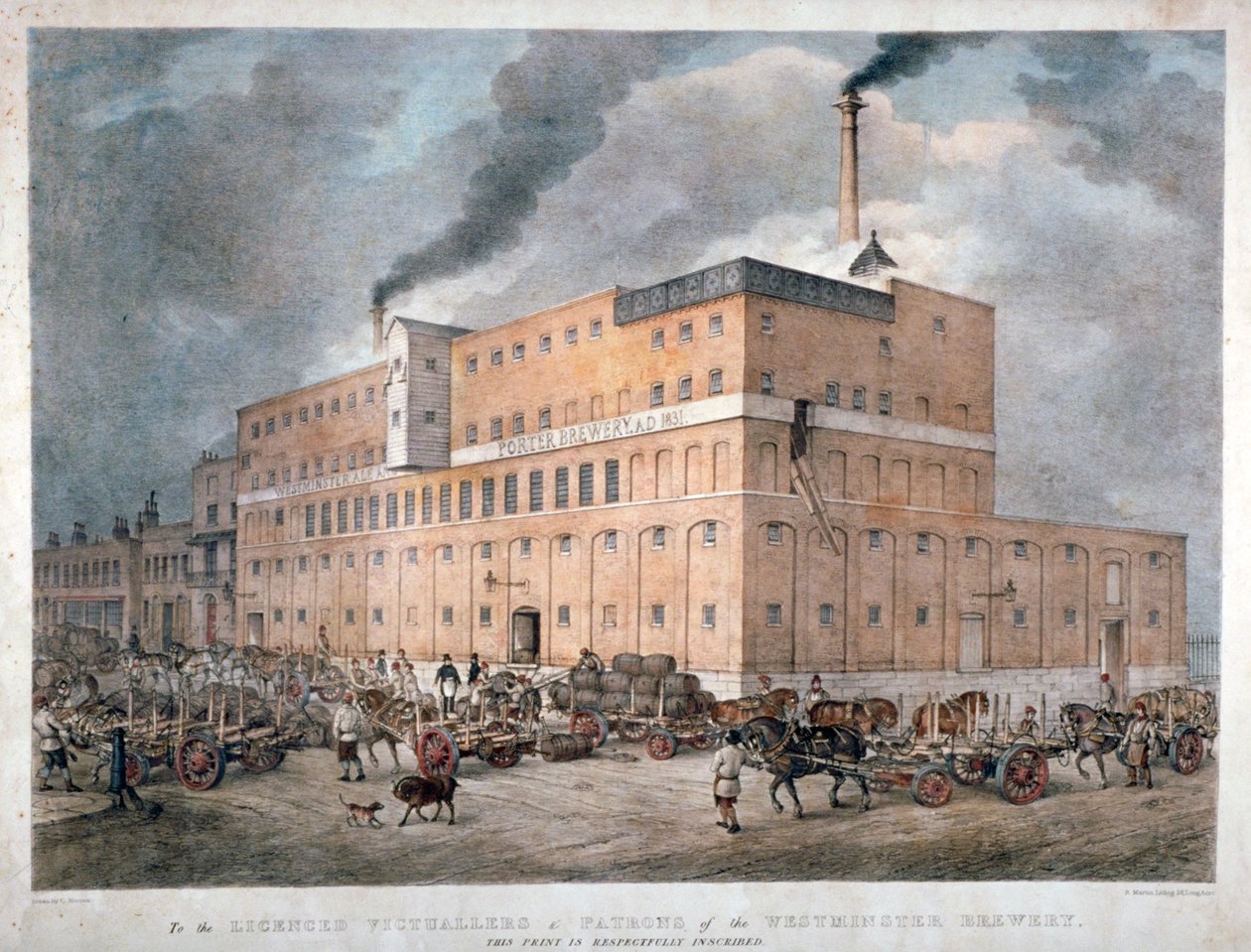 हॉर्सफेरी रोड, लंदन में वेस्टमिंस्टर एले और पोर्टर ब्रेवरी, c1840। द्वारा सी वारेन