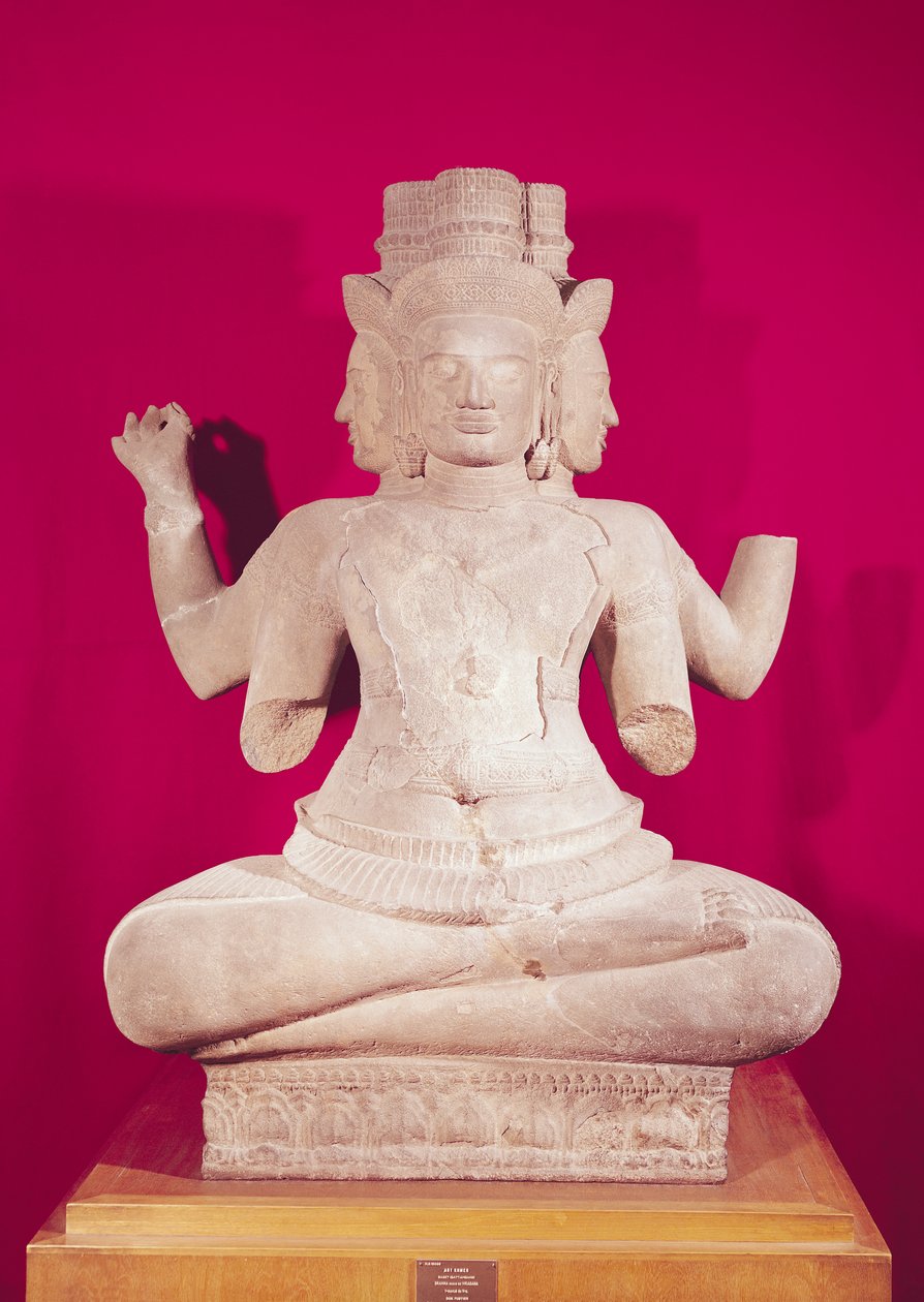 बाटमबंग, कंबोडिया, कोह केर शैली, मध्य 10 वीं शताब्दी (बलुआ पत्थर) से चार मुखों वाले ब्रह्मा की मूर्तिकला (114066 भी देखें) द्वारा कंबोडियन स्कूल