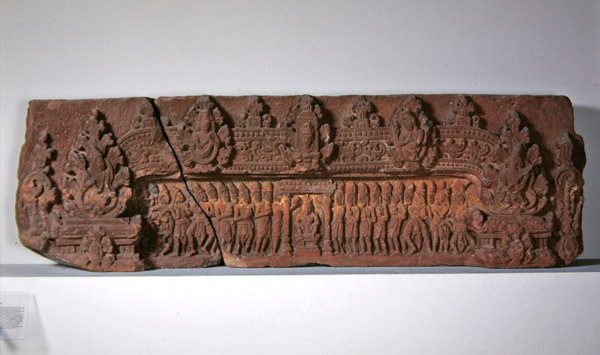 लिंगा की उत्पत्ति के मिथक का चित्रण और एक राजा के राज्याभिषेक, 2 - 7 वीं शताब्दी (बलुआ पत्थर) द्वारा कंबोडियन कंबोडियन
