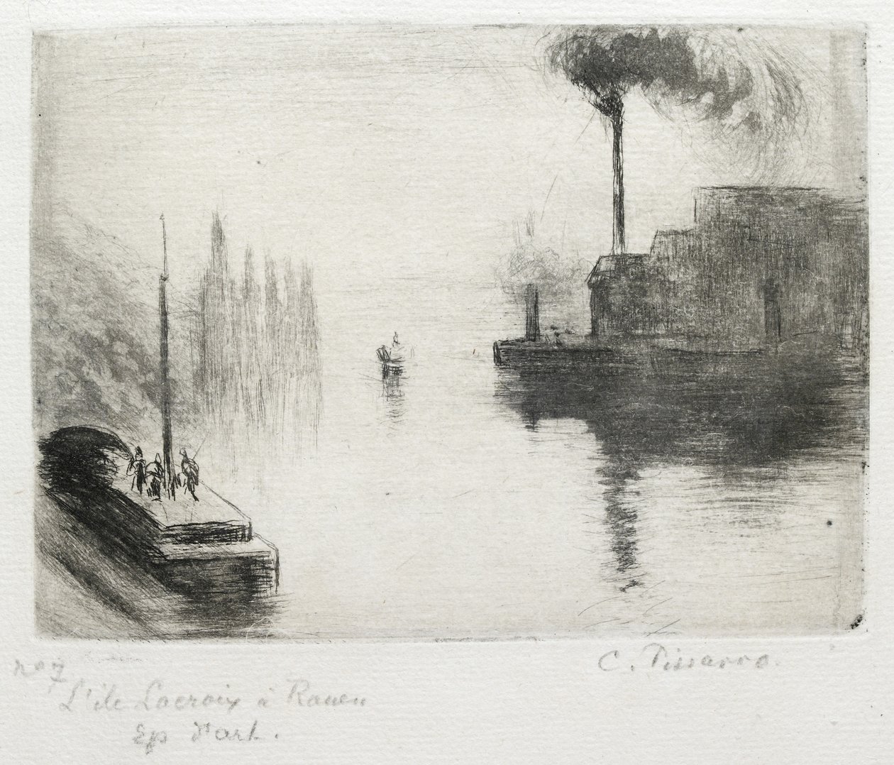 L&39;Ile Lacroix, à Rouen, 1883 (ड्राईपॉइंट, नक़्क़ाशी, धातु ब्रश और खुले काटने) द्वारा केमिली जैकब पिसारो