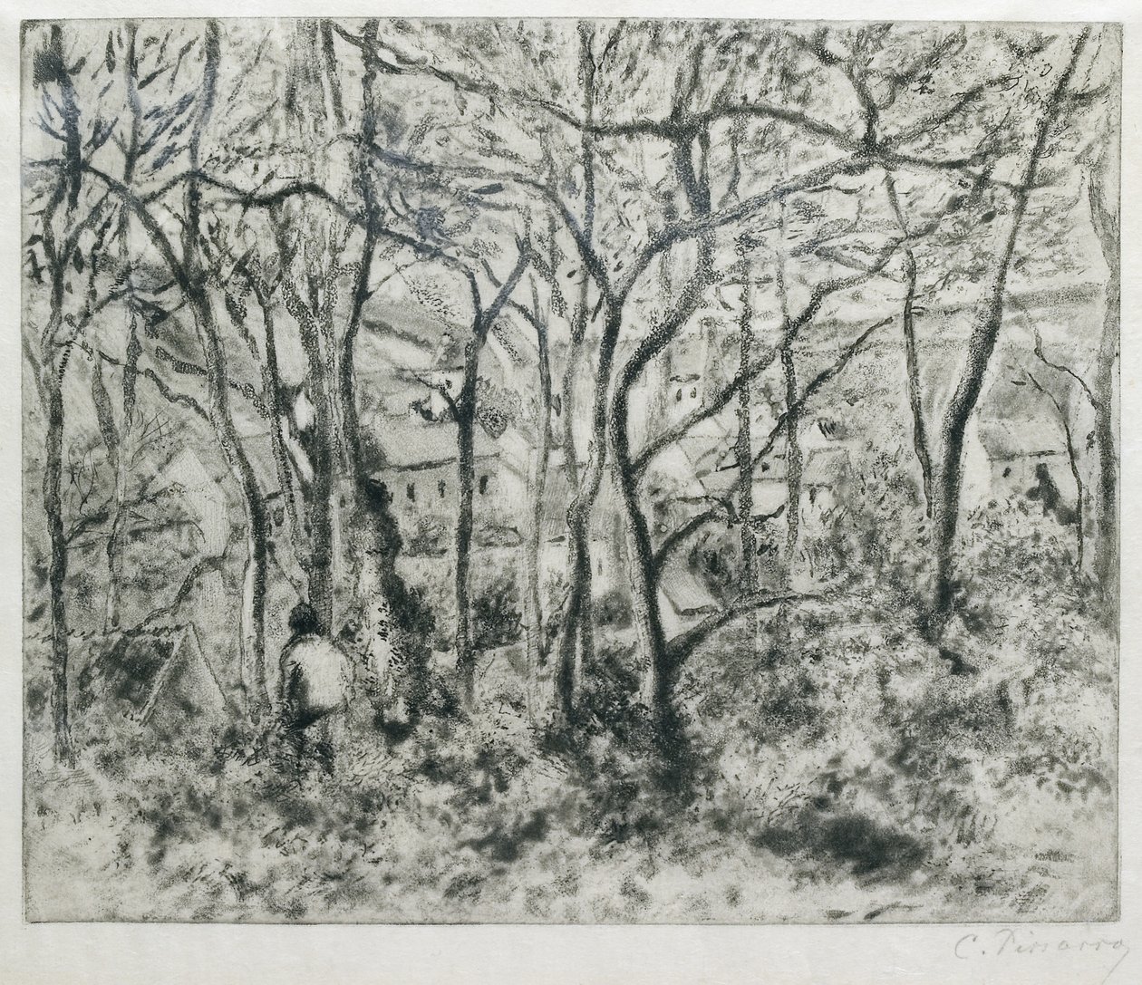 हर्मिटेज (पोंटोइज़), 1879 (एक्वाटिंट और ड्रायपॉइंट) में वुड के तहत लैंडस्केप द्वारा केमिली जैकब पिसारो