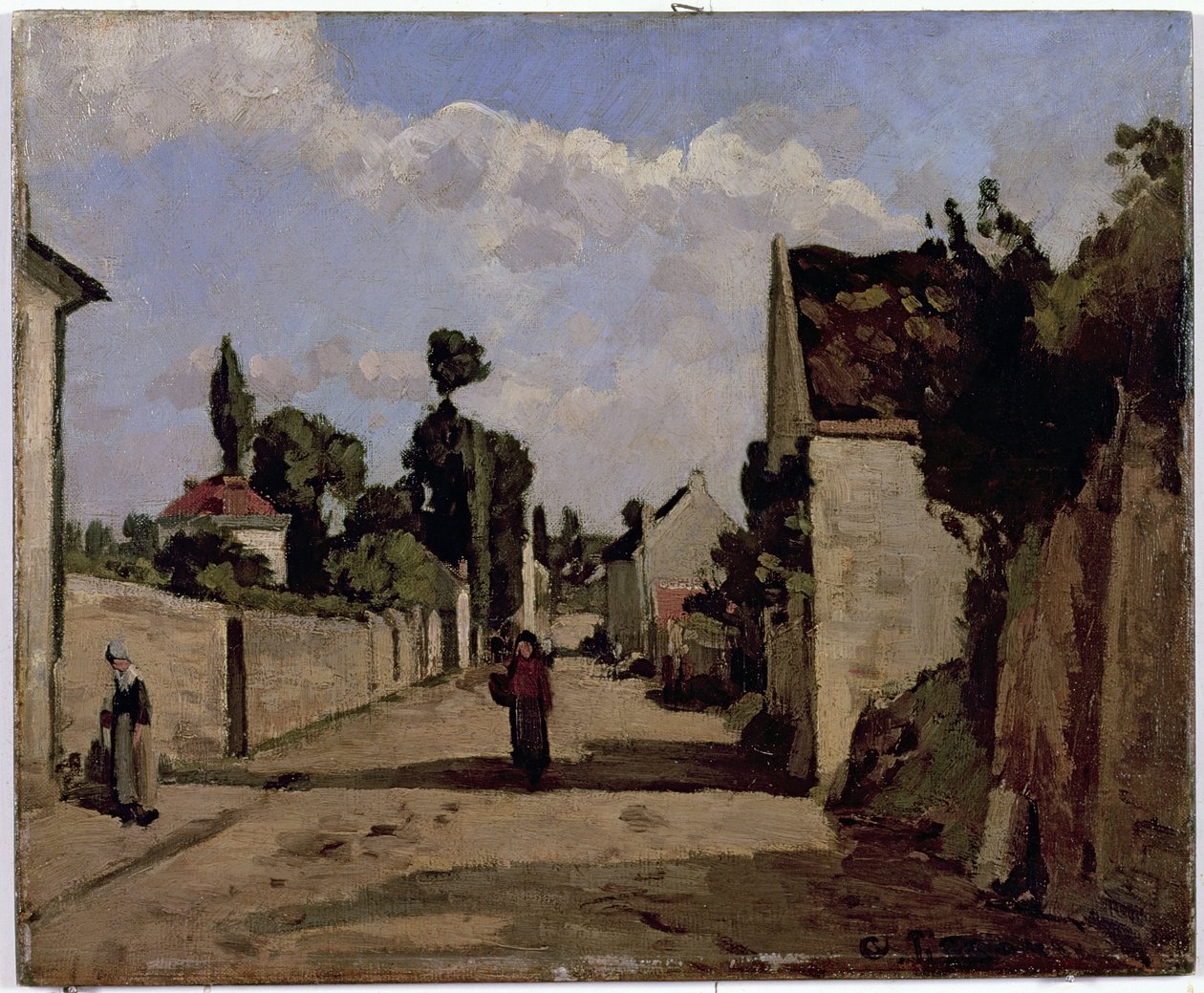 Rue de lHermitage, Pontoise, c.1867 (कैनवास पर तेल पैनल पर चढ़कर द्वारा केमिली जैकब पिसारो