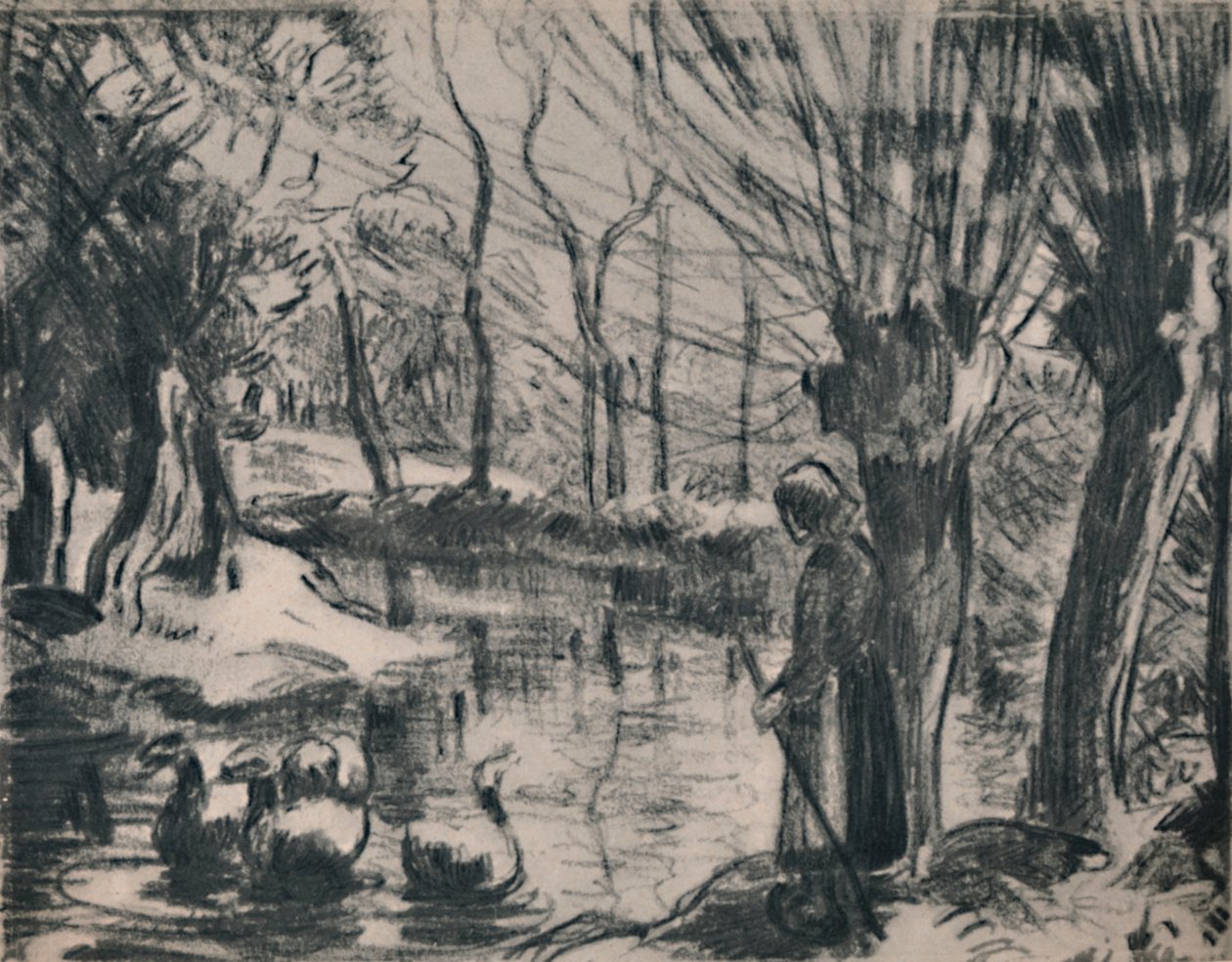 द गोज़ गर्ल, c.1870, 1946 द्वारा केमिली जैकब पिसारो