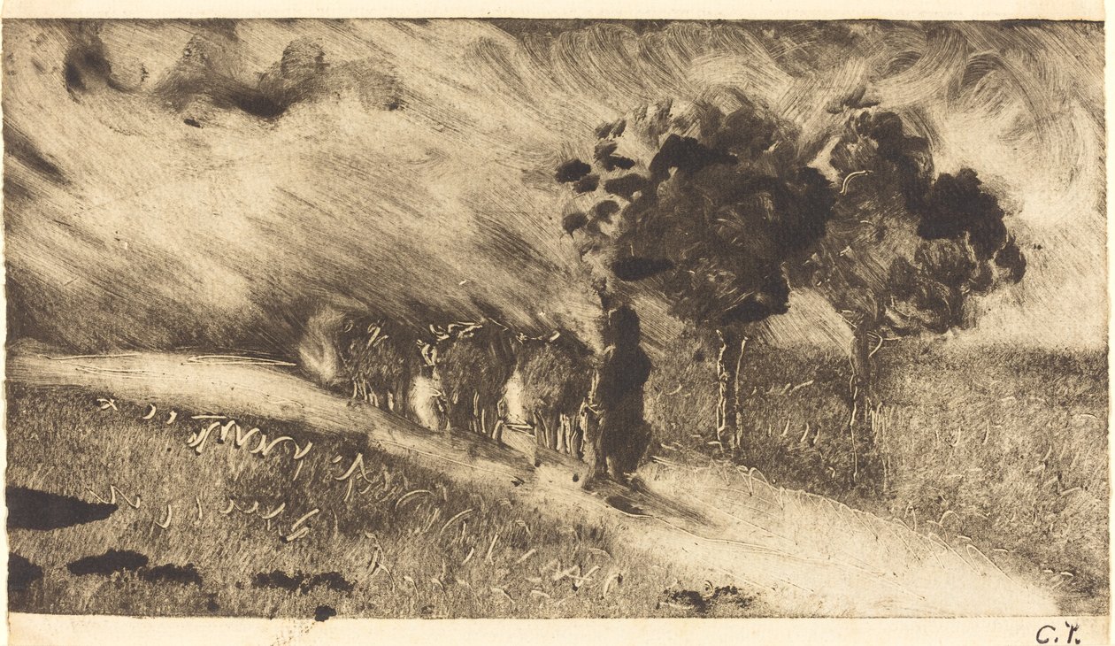 शाम को वचेरे में गायों को चराना, c. 1890. द्वारा केमिली पिसारो