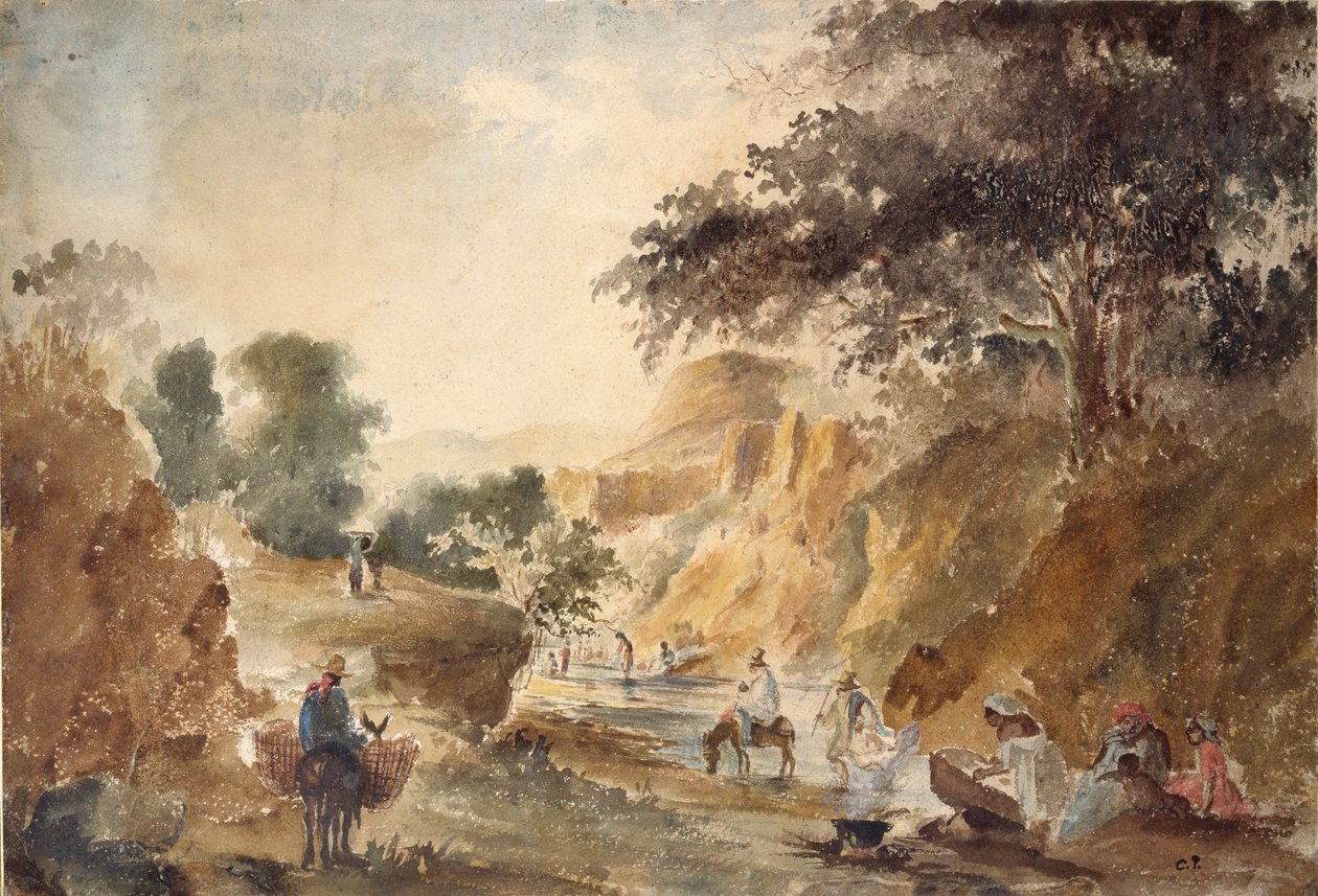 1853-1854, एक नदी द्वारा आंकड़े के साथ लैंडस्केप द्वारा केमिली पिसारो