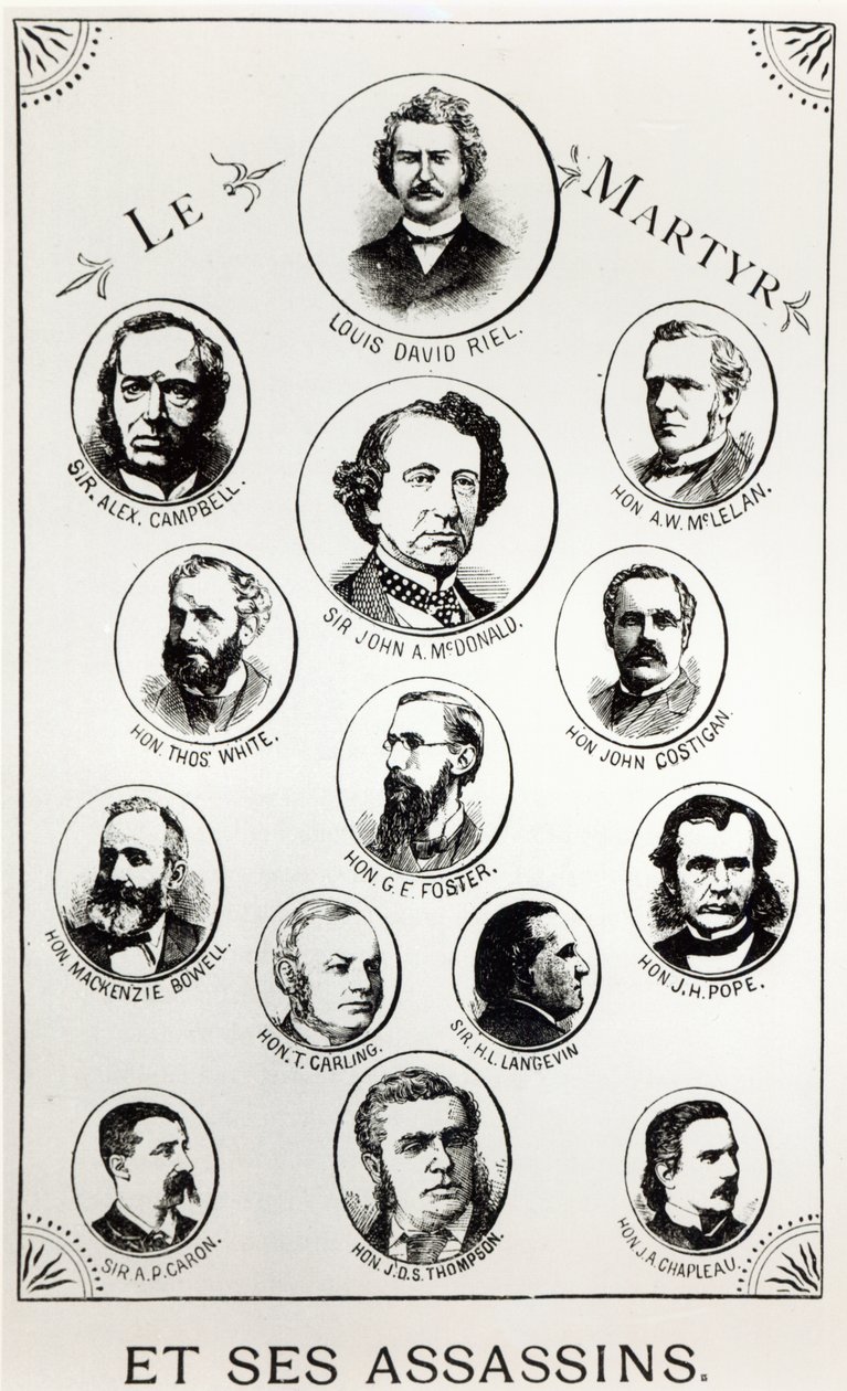 लुई रिएल (1844-85) और उनके हत्यारों, ले गिबेट डी रेजिना से चित्रण, 1886 प्रकाशित द्वारा कैनेडियन स्कूल