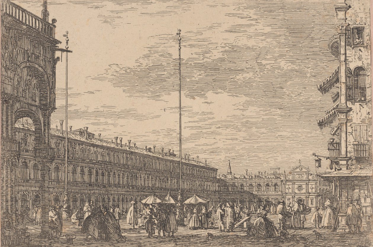 Piazza San Marco बाईं ओर Procuratie Nuove और San Geminiano के चर्च के साथ ..., 1735-46। द्वारा कानालेत्तो