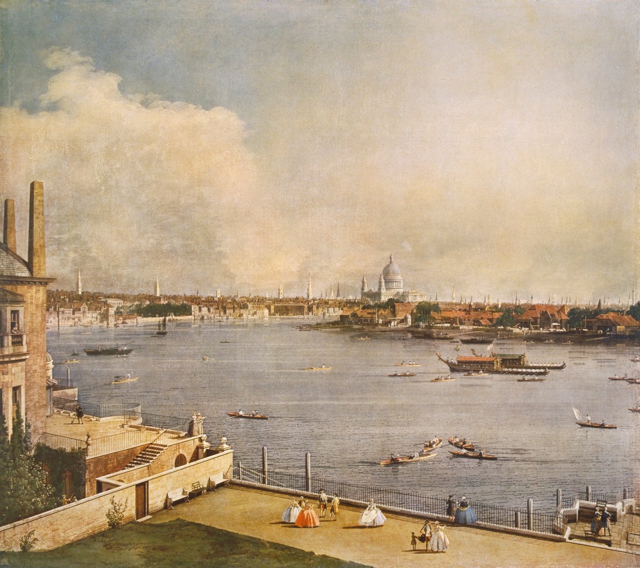 रिचमंड हाउस, व्हाइटहॉल, वेस्टमिंस्टर से थेम्स और लंदन शहर, c1747 द्वारा कानालेत्तो