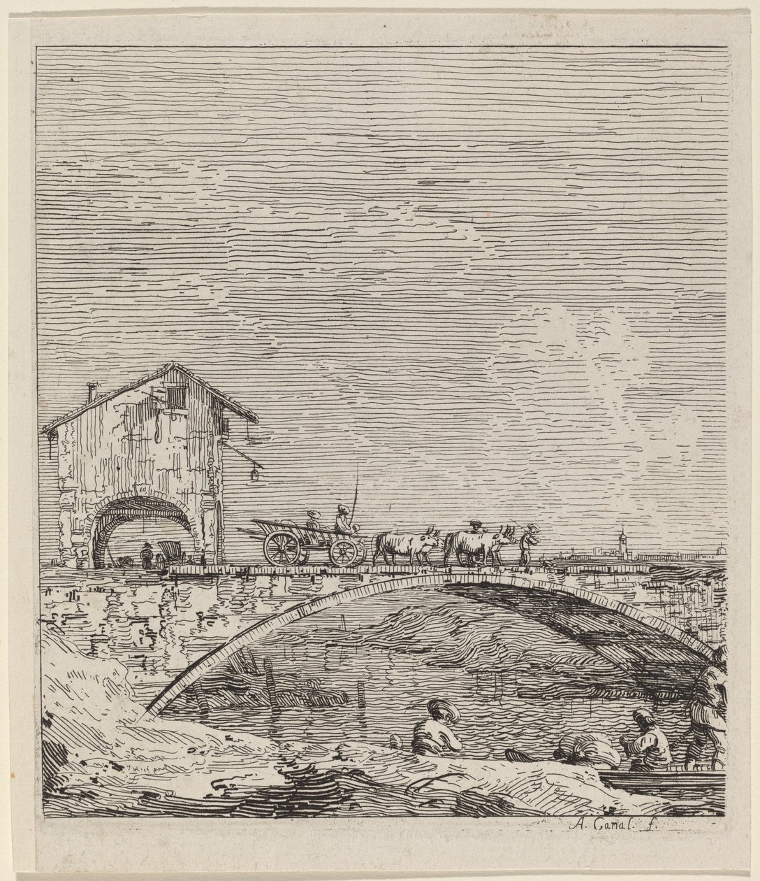वैगन एक पुल के ऊपर से गुजर रहा है, c. 17351746. द्वारा कानालेत्तो