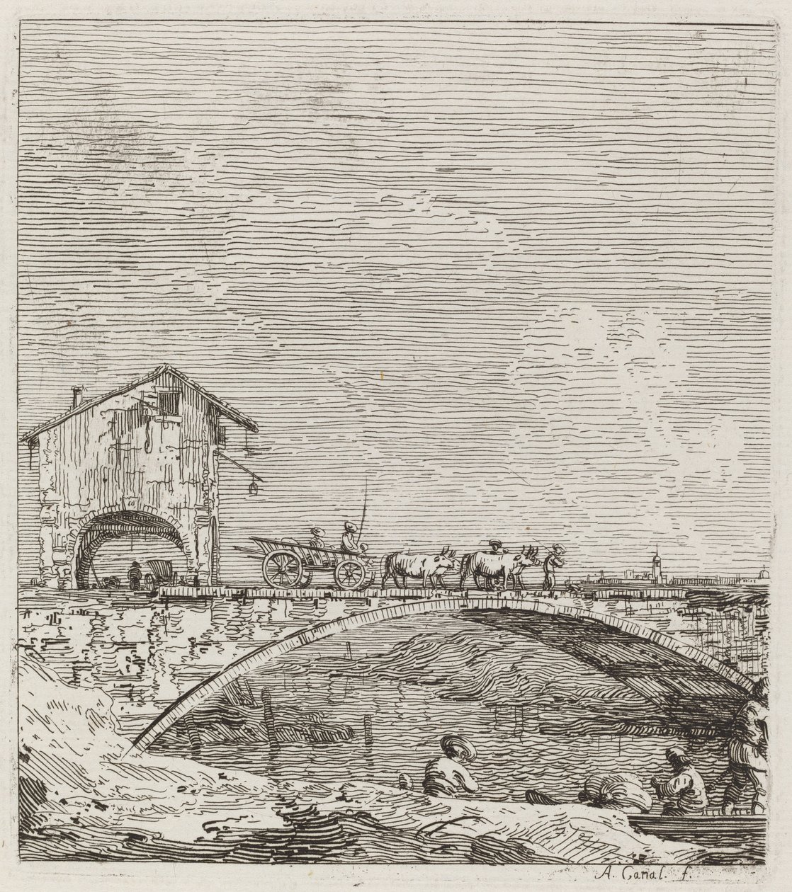 वैगन एक पुल के ऊपर से गुजर रहा है, c. 17351746. द्वारा कानालेत्तो