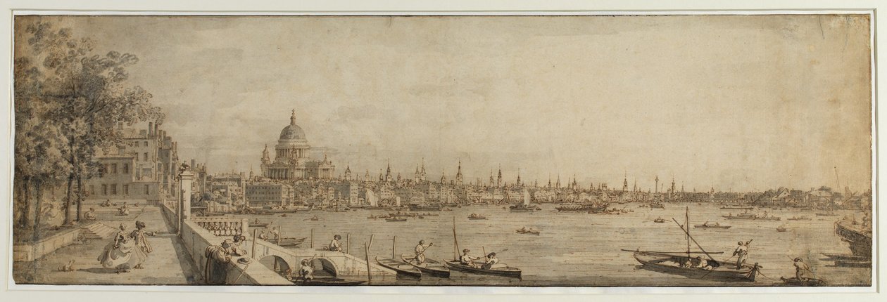 सोमरसेट गार्डन से लंदन ब्रिज की ओर देखें, c.1746-55 द्वारा कानालेत्तो