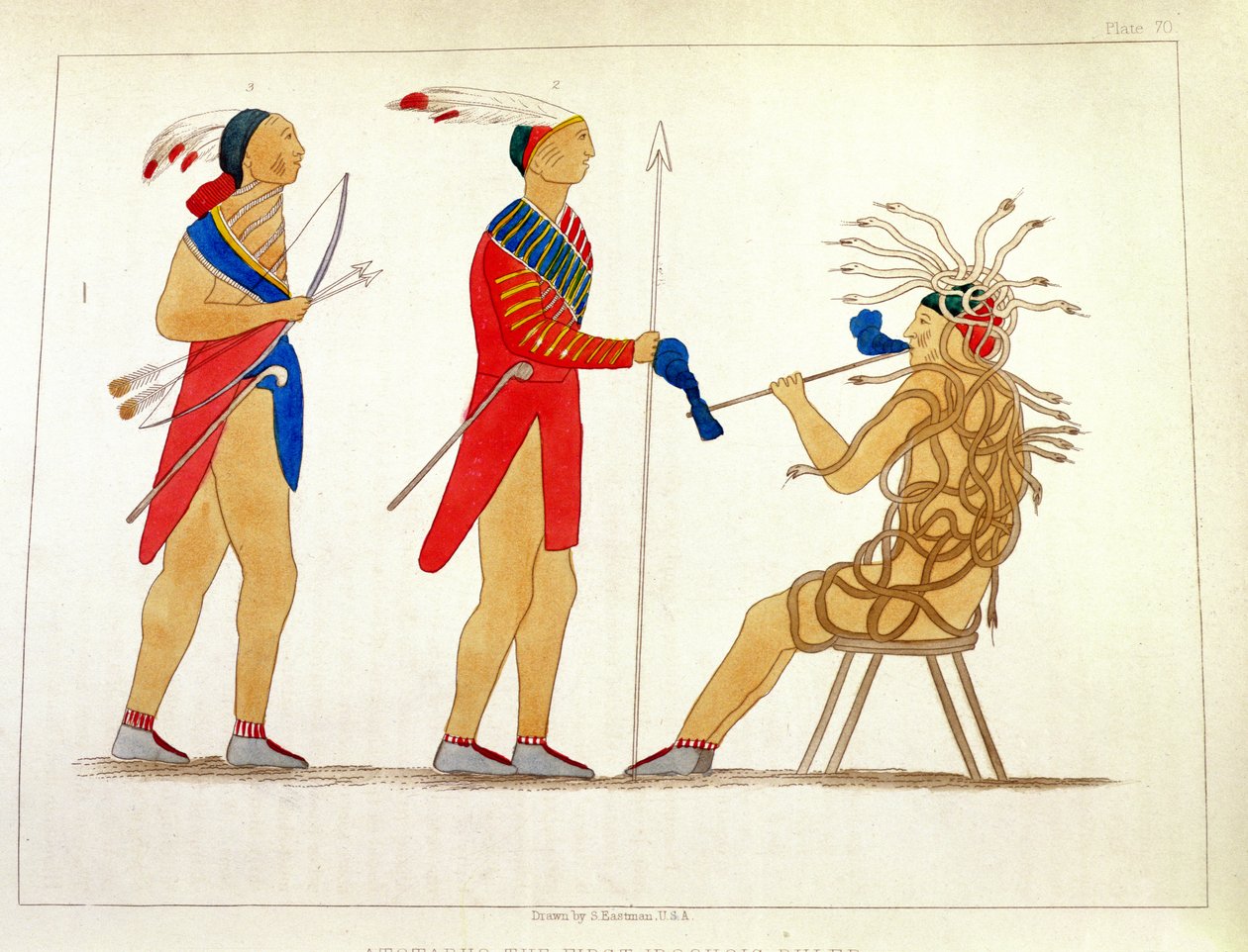 हेनरी आर। स्कूलक्राफ्ट द्वारा प्रकाशित, &39;द रिस्पॉन्सिंग हिस्ट्री, हिस्टरी, द प्रोस्पेक्ट्स ऑफ द हिस्ट्री, कंडीशन एंड प्रॉस्पेक्ट्स ऑफ द इंडियन ट्राइब्स फ्रॉम हेनरी आर। स्कूलक्राफ्ट&39; से एटोटहेरो, प्रथम इरॉटोल्स शासक द्वारा कप्तान सेठ ईस्टमैन