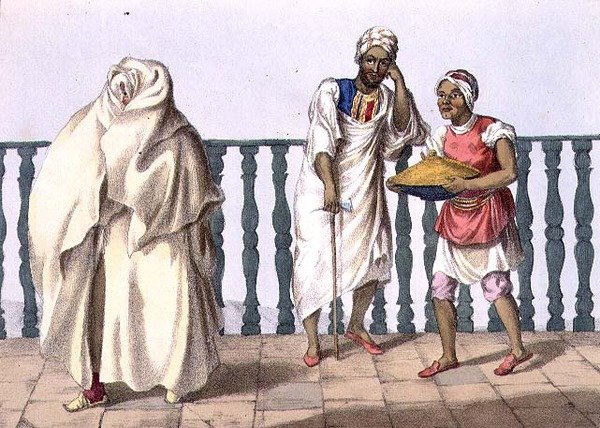एम. गौसी (fl.1810-46) 1821 (लिथो) द्वारा उकेरी गई 'ए नैरेटिव ऑफ ट्रेवल्स इन नॉर्दर्न अफ्रीका' से त्रिपोली की पोशाक, प्लेट 2 द्वारा कप्तान जॉर्ज फ्रांसिस (बाद में) लियोन