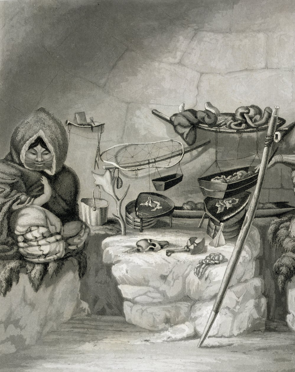 एक एस्किमो स्नो हट, विंटर आइलैंड 1822 का इंटीरियर, एडवर्ड फ्रांसिस फाइंडेन (1791-1857) पब द्वारा उकेरा गया। जॉन मरे द्वारा, 1824 द्वारा कप्तान जॉर्ज फ्रांसिस लियोन