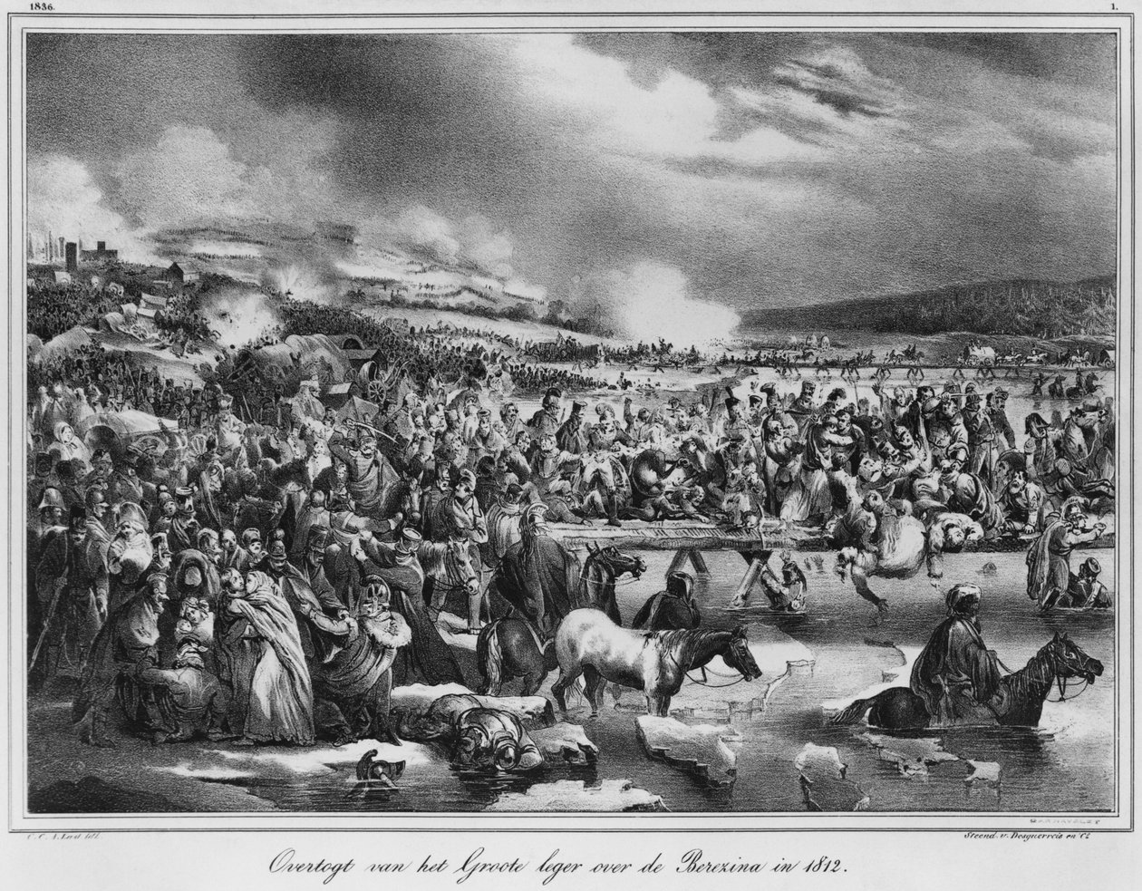 1812 नवंबर को बेरेज़िना को पार करना, डेसगुएर्रोसिस (19 वीं शताब्दी) द्वारा उकेरा गया द्वारा कैरेल क्रिश्चियन एंथनी लास्ट