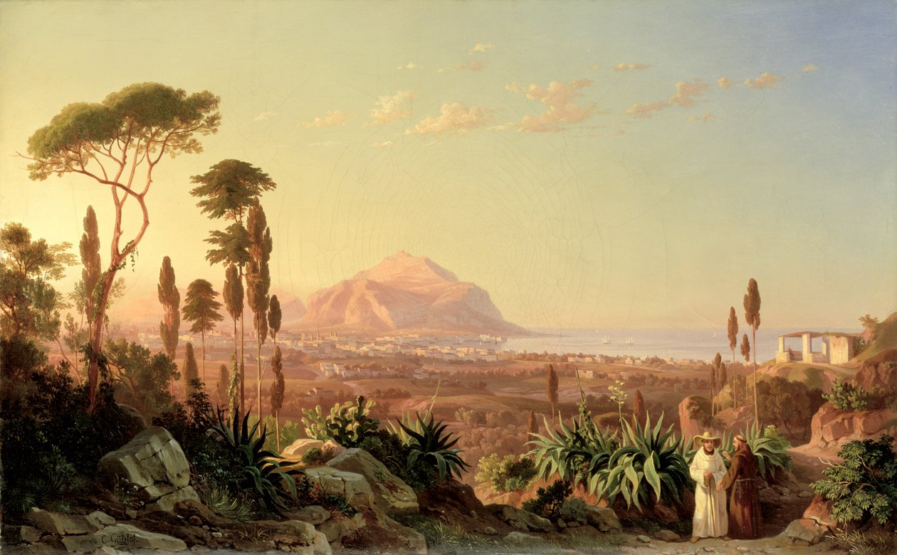 माउंट पेलेग्रिनो के साथ पलेर्मो, c.1850 द्वारा कार्ल विल्हेम गोएत्ज़लोफ़