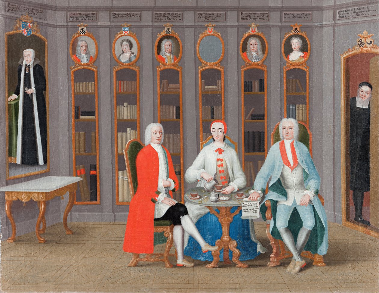 स्टैनबॉक परिवार Rånäs, c.1740 में अपने पुस्तकालय में द्वारा कार्ल फ्रेड्रिक भवन
