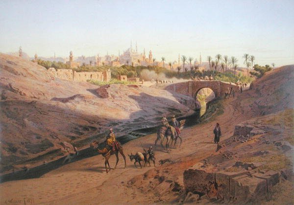 सफेद मस्जिद के साथ उत्तर से काहिरा का एक दृश्य, GW Seitz द्वारा निर्मित 24 चित्रों में से एक, मुद्रित c.1873 (कलर लिथो) द्वारा कार्ल फ्रेडरिक हेनरिक (बाद) वर्नर