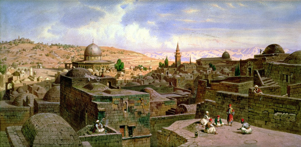 यरूशलेम का एक दृश्य, पवित्र चट्टान के गुंबद के साथ, 1864 द्वारा कार्ल फ्रेडरिक हेनरिक वर्नर