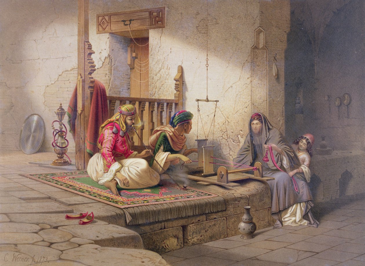 Esna में एक बुनकर, GW Seitz द्वारा निर्मित 24 चित्रों में से एक, c.1873 मुद्रित द्वारा कार्ल फ्रेडरिक हेनरिक वर्नर
