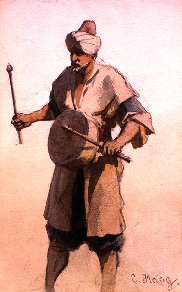 विवाह बारात में ड्रम बीटर, काहिरा (कागज पर पानी के रंग का) द्वारा कार्ल हाग