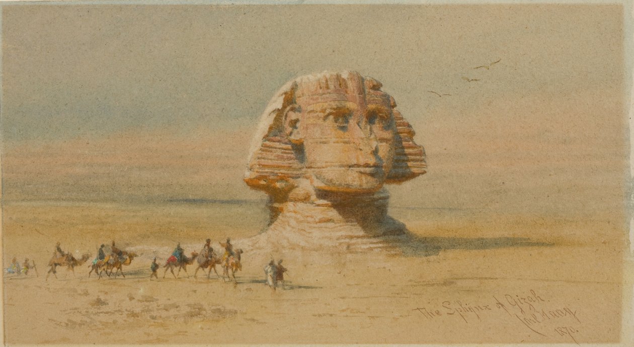 गिज़ा का स्फिंक्स (कागज पर पानी का रंग) (बोर्ड पर चिपकाया गया) द्वारा कार्ल हाग