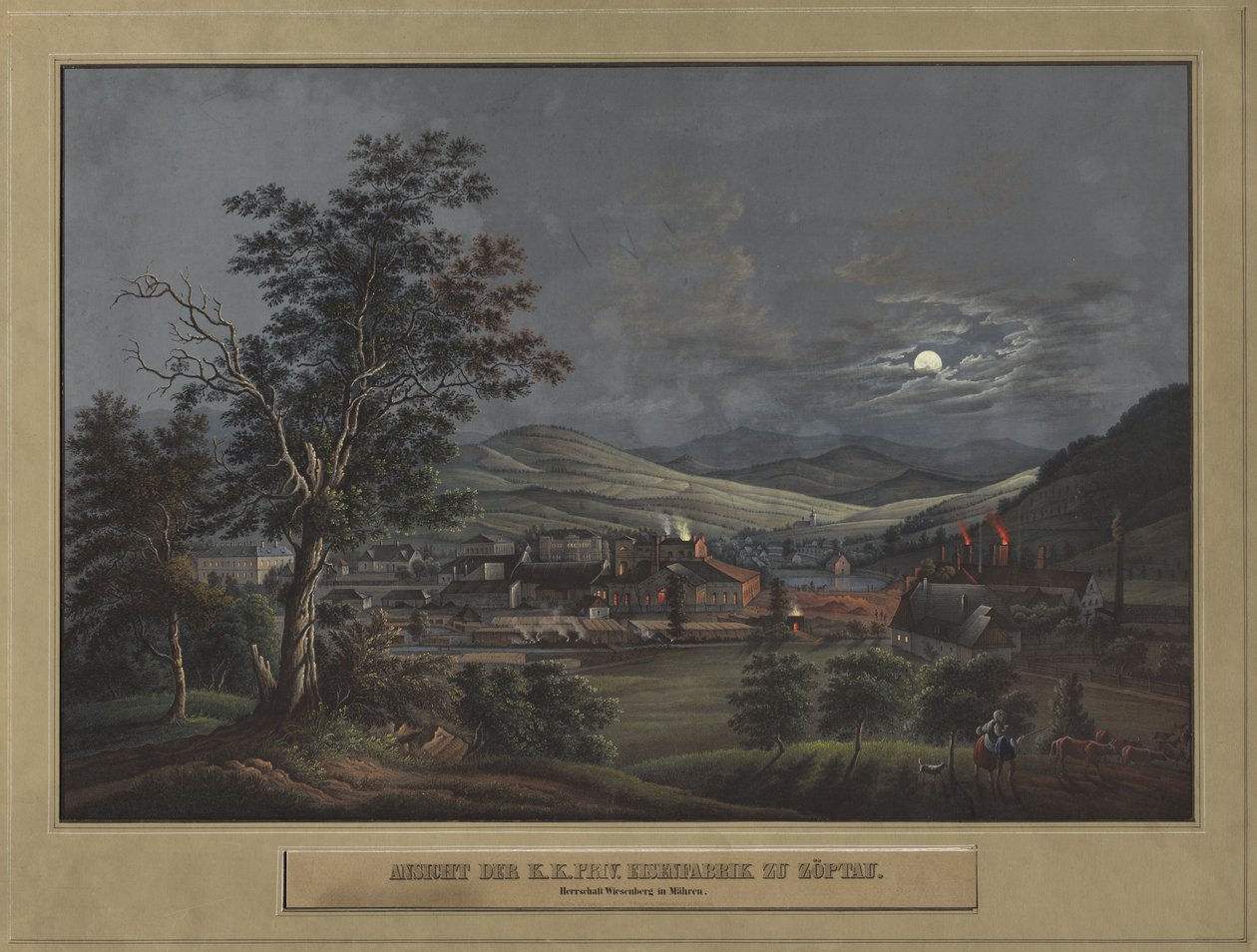 Zöptau में KK प्राइवेट आयरन फैक्ट्री का दृश्य, c. 1850. द्वारा कार्ल जूलियस रिडेन