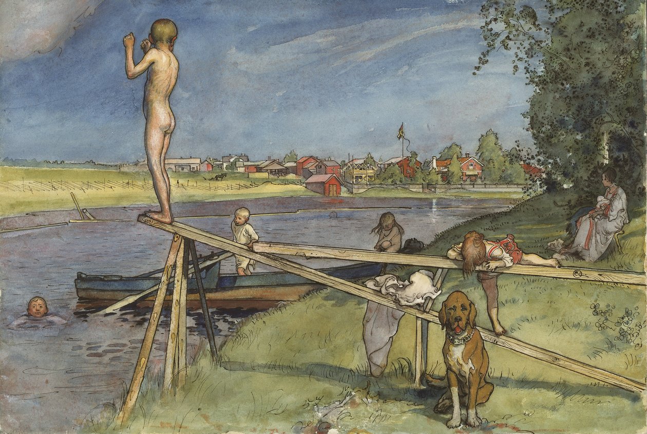 ए होम सीरीज़ से एक सुखद स्नान स्थान, c.1895 (कागज पर wc) द्वारा कार्ल लार्सन