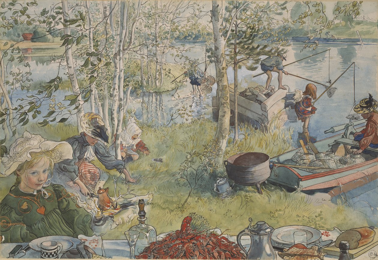 क्रेफ़िश फ़िशिंग - क्रेफ़िशिंग, लार्सन, कार्ल द्वारा (1853-1919)। कागज पर एक्रिलिक रंग। आयाम: 32x43 सेमी। राष्ट्रीय संग्रहालय स्टॉकहोम द्वारा कार्ल लार्सन