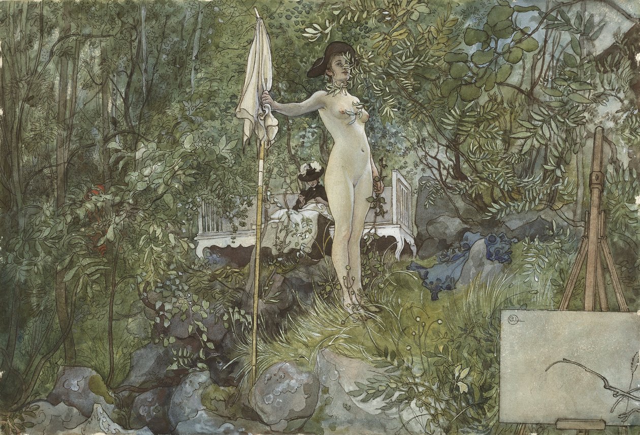 ओपन-एयर स्टूडियो, ए होम सीरीज़ से, c.1895 (wc पेपर पर) द्वारा कार्ल लार्सन