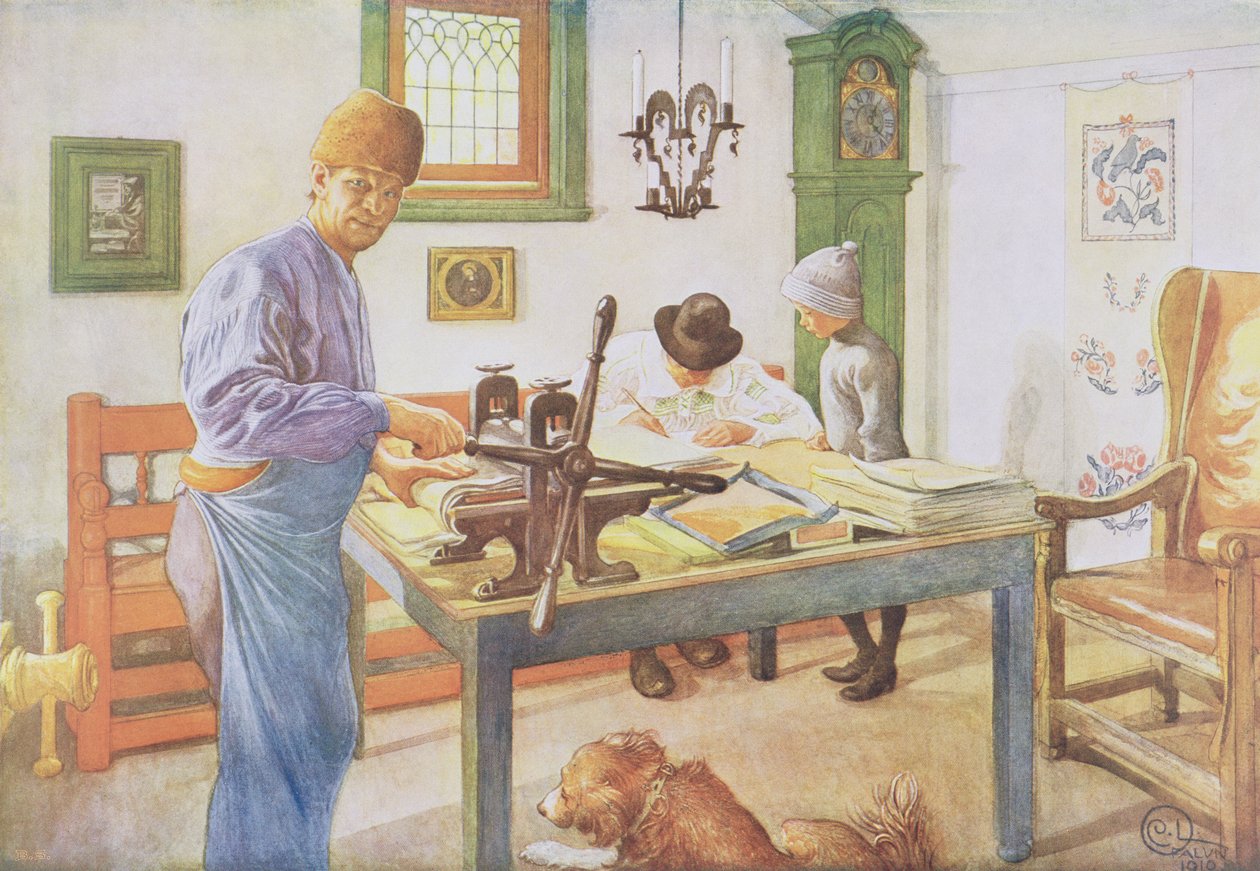 द प्रिंट रूम, पब। &39;लासस्ट लिक्ट हिनिन&39; (`लेट इन मोर लाइट &39;), 1910 द्वारा कार्ल लार्सन