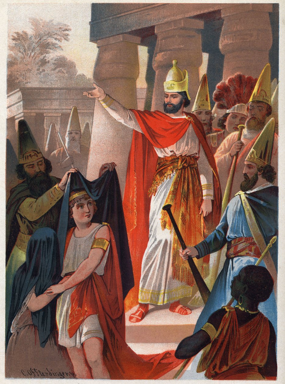 सारस्त्रो के एक संकेत पर, एक पुजारी "" मंत्रमुग्ध बांसुरी" (डाई ज़ुबेरफ्लोट, फ्लोटो मैजिको, द मैजिक फ्लूट) में कार्ल ऑफ्टरडिंगर (1829-1889) द्वारा प्रिंस टैमिनो और प्रिंसेस पामिना इलस्ट्रेशन पर बड़ी काली पाल फैलाता है। निजि संग्रह। द्वारा कार्ल ऑफ़्टरडिंगर