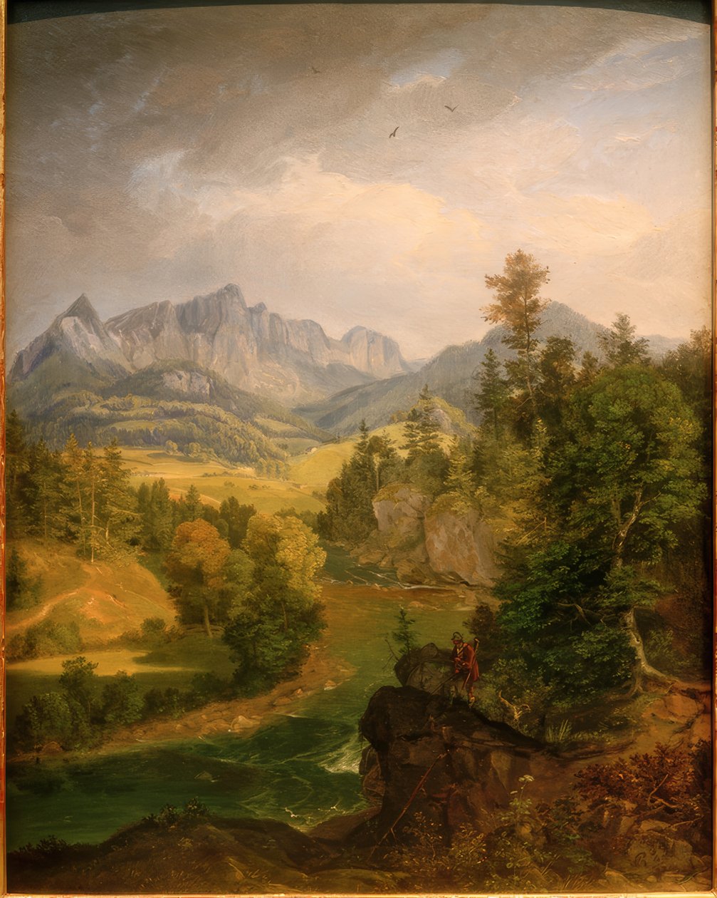 Berchtesgaden . के पास एक नदी के साथ पहाड़ी परिदृश्य द्वारा कार्ल रॉटमैन