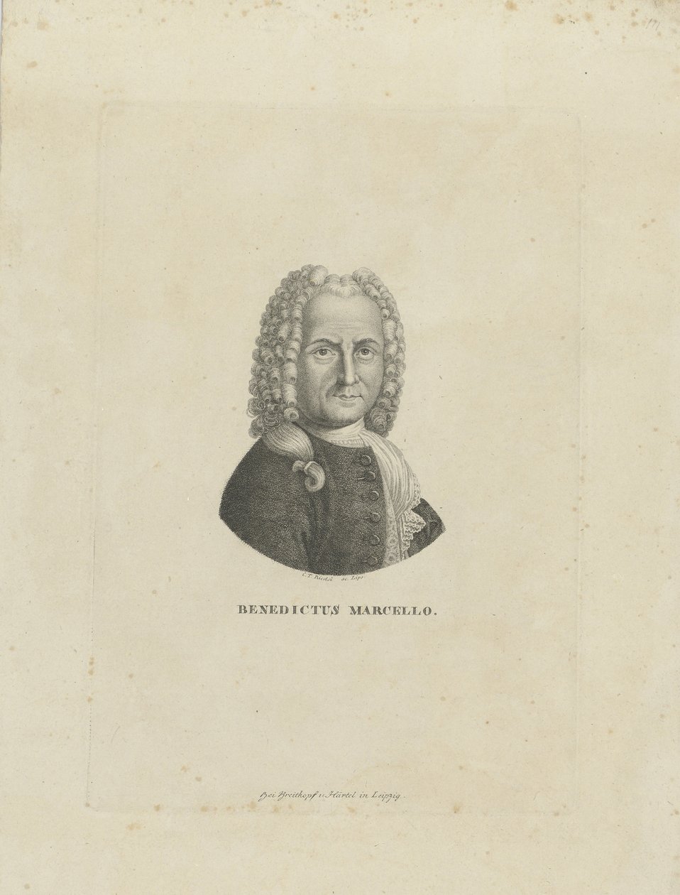संगीतकार बेनेडेटो मार्सेलो 1686-1739 का चित्रांकन, सी। 1795। द्वारा कार्ल ट्रैगोट रिडेल