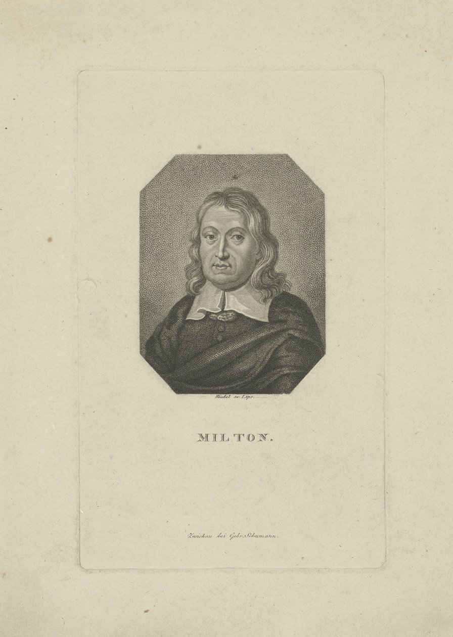 कवि जॉन मिल्टन 1608-1674, 1818-1821 को पोर्ट्रेट। द्वारा कार्ल ट्रैगोट रिडेल