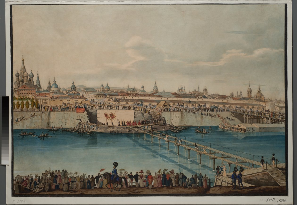 मॉस्को, 1830 में मॉस्कोवॉर्तस्की ब्रिज के लिए आधारशिला बिछाने समारोह। द्वारा कार्ल वॉन हम्पेलन