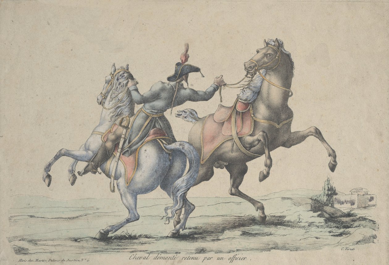 1770-1836 में एक अधिकारी द्वारा एक निराश घोड़े पर लगाम लगाई गई। द्वारा कारल वर्नेट