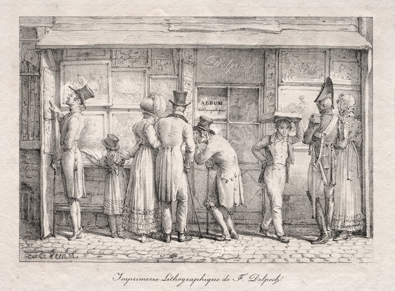 डेलपेच लिथोग्राफिक प्रिंट शॉप, सी। 1818। द्वारा कारल वर्नेट