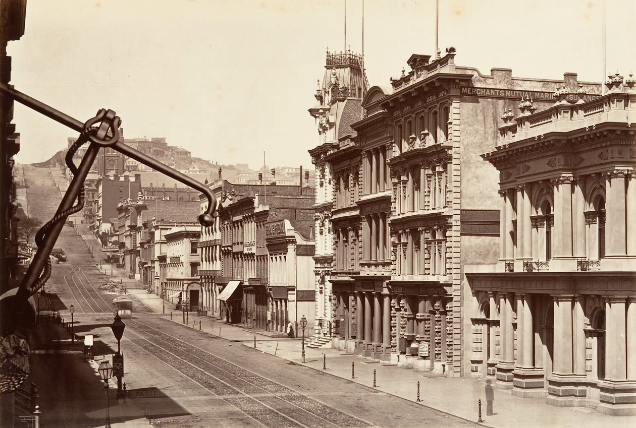 नॉर्थ साइड ऑफ़ कैलिफ़ोर्निया स्ट्रीट, 1864, मुद्रित सीए। 1876. द्वारा कार्लटन एम्मन्स वॉटकिंस
