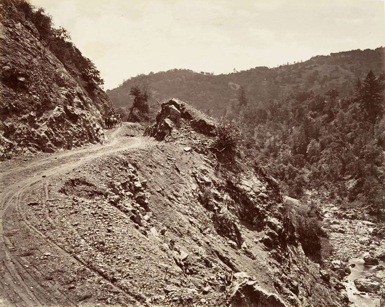 सल्फर क्रीक और फ्लूम-रोड टू गीजर, 1868-70, मुद्रित सीए। 1876. द्वारा कार्लटन एम्मन्स वॉटकिंस