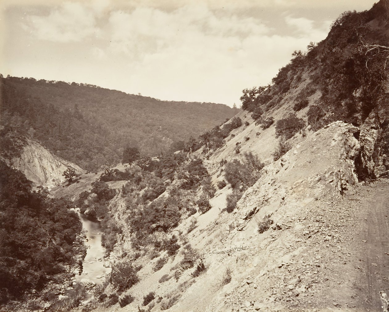 सल्फर क्रीक एंड रोड टू गीजर, 1868-70, मुद्रित सीए। 1876. द्वारा कार्लटन एम्मन्स वॉटकिंस